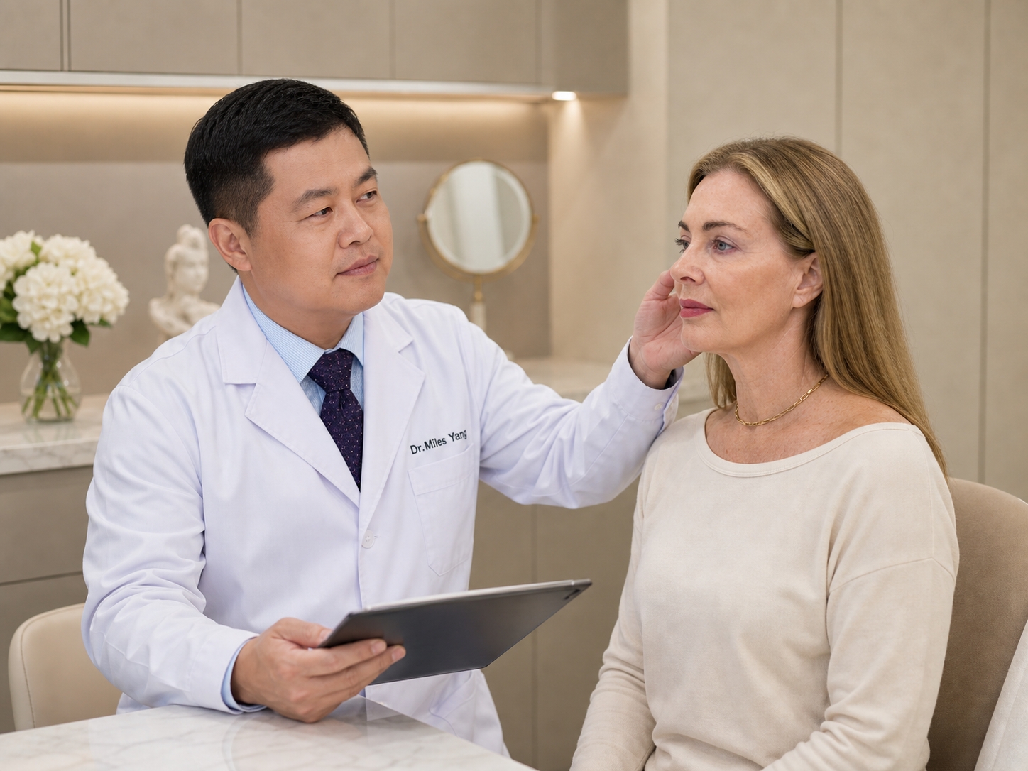 Dr. Miles consulting with an international patient